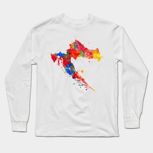 Croatia Map Watercolor Painting Long Sleeve T-Shirt